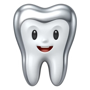 human tooth emoji, smooth chrome ceramic-metal texture, clean medical luxury aesthetic, isolated on white, no face sticker