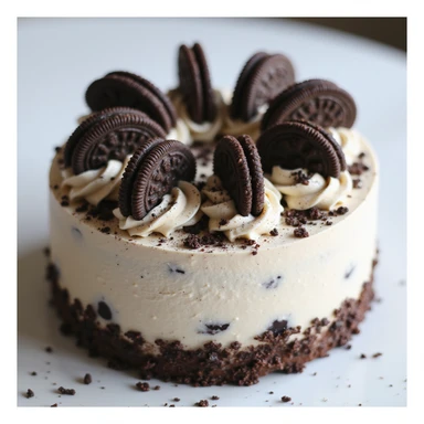 realistic round cake with cookies and cream frosting and cookie crumbles, photorealistic style sticker