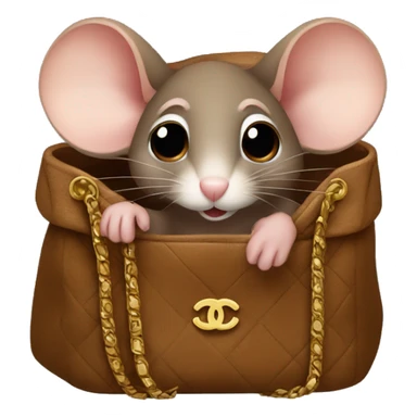 Cute brown mouse sitting in a Chanel bag sticker
