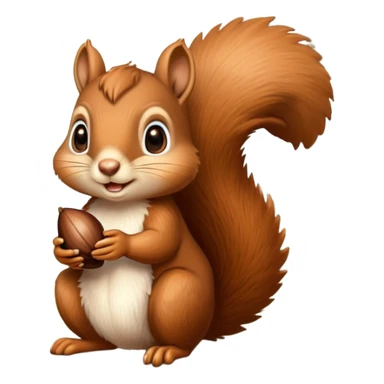 charming squirrel with cute eyes holding an acorn sticker