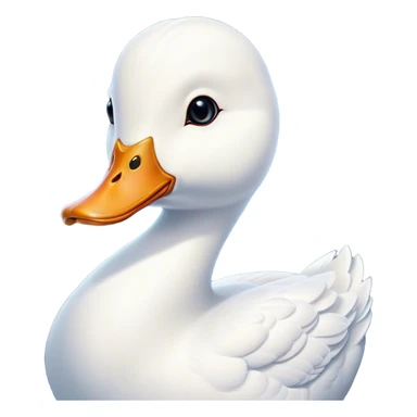 Cinematic Noble White Duck Portrait Emoji, Poised and regal, with a sleek, streamlined build and a pristine, well-groomed pure white plumage, deep-set soulful bright eyes, Simplified yet sharp and sophisticated features, highly detailed, glowing with a soft, dignified glow, high shine, intelligent and graceful, stylized with an air of aquatic elegance, focused and attentive, soft glowing outline, capturing the essence of a watchful and confident waterfowl, so majestic it feels as though it could glide out of the screen with effortless authority! sticker