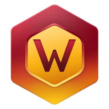 hexagon emblem with a thick yellow-to-gold outline and a dark red gradient inside. In the center, place a bold capital letter V in the same yellow-to-gold gradient as the outline. Keep the shapes clean and geometric, with smooth color transitions and no background color. sticker