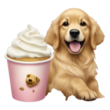 Golden retriever eating whipped cream pup cup sticker