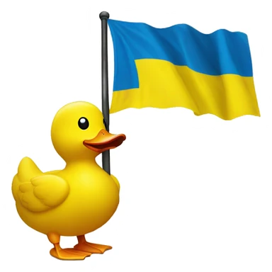 rubber yellow duck holding ukraine flag sticker