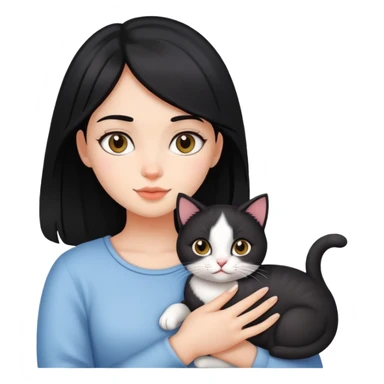 A beautiful black-haired girl holding a cat sticker
