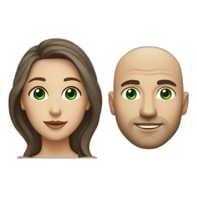caucasian bald man with green eyes and a caucasian woman with long curly dark hair and brown eyes sticker