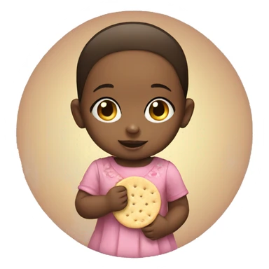 A baby girl holding a circle cracker sticker