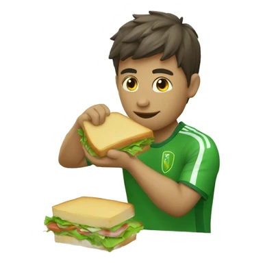soccer player wearing a green shirt with a broom in their hand eating a sandwich sticker