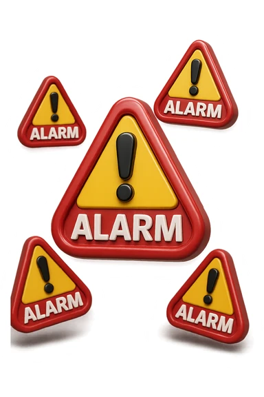 segnali di allarme 3d fluttuano in aria, iperrealistici 4k sticker