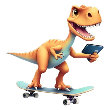 Skateboarding Dino taking a selfie sticker