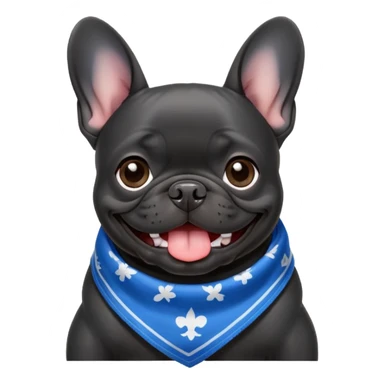 Emoji of a Black French bulldog wearing a blue bandana in his neck sticker