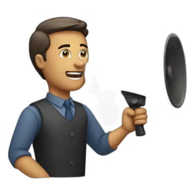 a man with a loudspeaker sticker