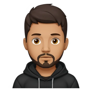 medium skin tone man with dark hair and a goatee beard, septum piercing, wearing a dark hoodie sticker