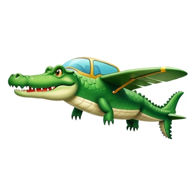 A crocodile with airplane wings flying in the sky sticker