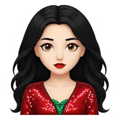 Jade from Bratz with long black hair and red sequin outfit sticker
