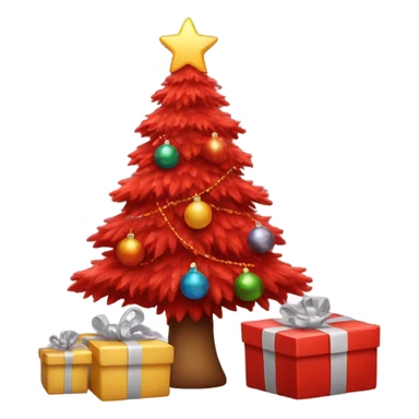Red Christmas tree with gifts sticker