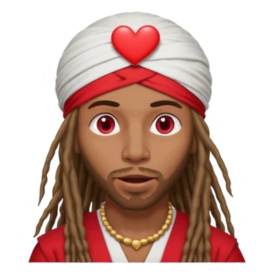Brownskin man with long dreadlocks red shirt add white dubai turban add red heart in both of his eyes mouth open  sticker