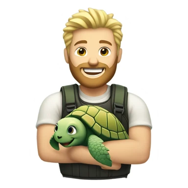 Bearded blond man with spiked hair holding a sea turtle  sticker