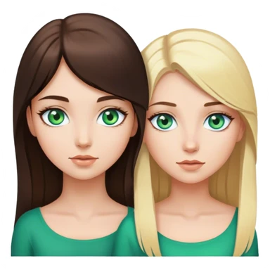 Brunette girl with blue eyes and blonde girl with green eyes sticker