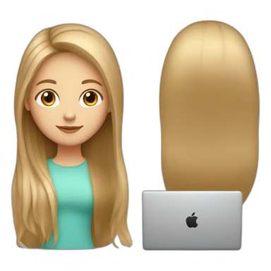 smm white girl with light brown straight long hair and apple laptop sticker
