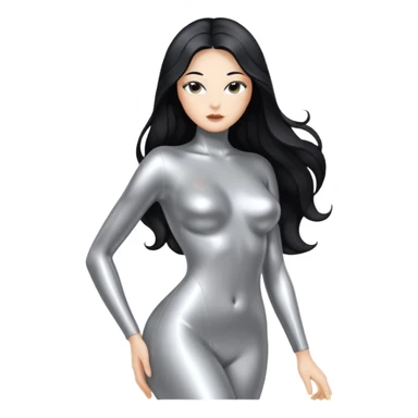 abstract sensual body silhouette, liquid silver chrome, smooth curves and posing, long hair sticker