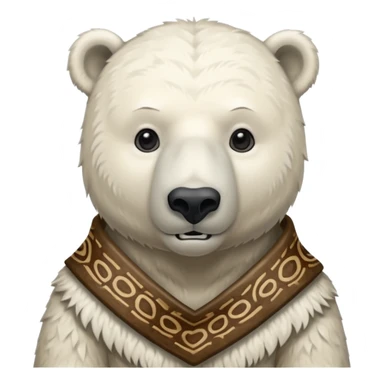 a polar bear wearing ancient animal skin cloth, half body, icon sticker