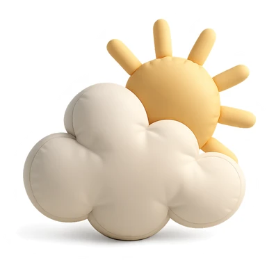 plush cushion cloud with sun rays, partly cloudy weather, soft edges, cushion style sticker