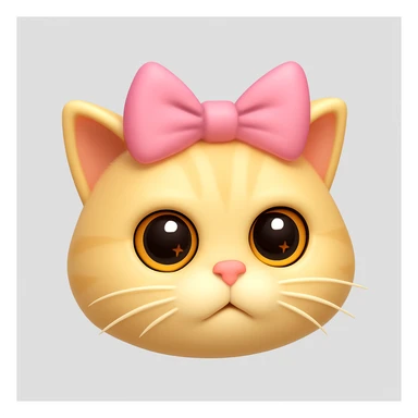A cute cat with a pink bow, 3D, iOS emoji-like, same colors. sticker