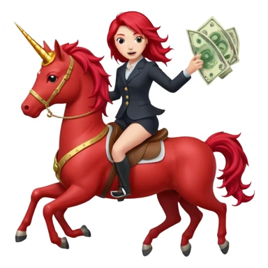 red horse red hair agressive unicorn running money on on the saddle sticker