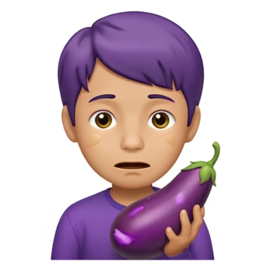 crying boy with eggplant in hand sticker