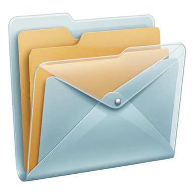 A simple emoji-style icon of a transparent white plastic folder, minimal and clean, with a visible envelope inside labeled “Henry Ballester”, subtle translucency, rounded corners, and soft shading. sticker