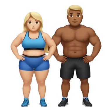 Obese blonde working out with muscular black man  sticker