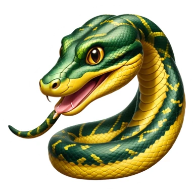 Cinematic Comical Anaconda Portrait Emoji, Head tilted dramatically with an exaggeratedly shocked expression, featuring a robust, patterned body with wide, comically expressive eyes full of humorous disbelief, Simplified yet hilariously expressive features, highly detailed, glowing with a slightly sassy jungle glow, high shine, dramatic yet playful, stylized with an air of quirky reptilian attitude, soft glowing outline, capturing the essence of a meme-worthy anaconda that looks ready to side-eye its way into viral fame! sticker