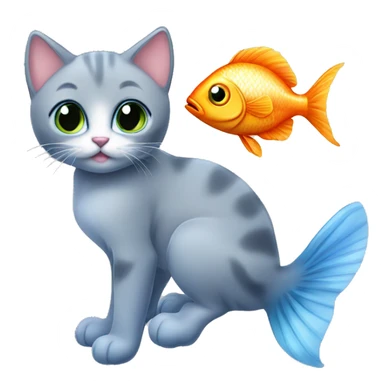 blue eyes grey kitten and fish sticker