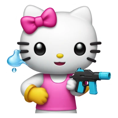 hello kitty with a water gun sticker
