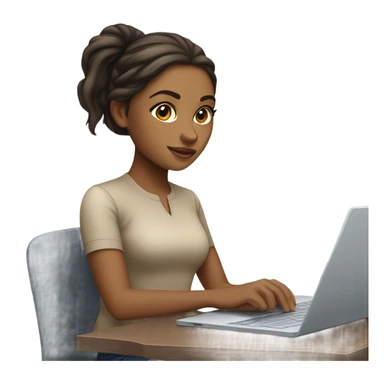 Medium hair straight light skin  Brown girl, computer science intern with a computer  sticker