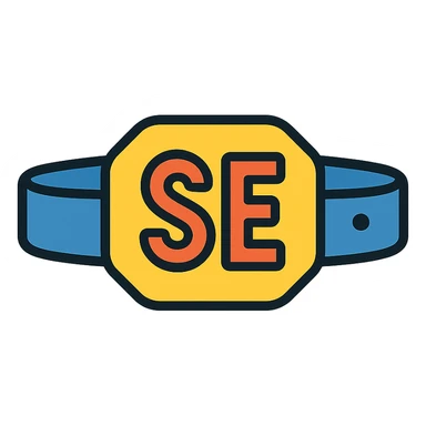 A belt with the letters S and E sticker