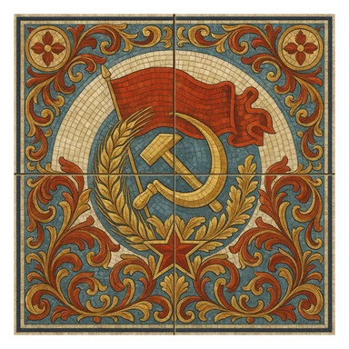 Kerama Marazzi style tile design featuring a Soviet-era mosaic motif, ornamental and decorative sticker