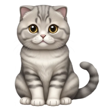 cinematic-[scottish fold cat]-realistic-full-body-sitting-emoji,-tail-curled-playfully-around-its-paws,-head-tilted-dramatically,-fluffy-[grey]-fur,-simplified-yet-realistic-focused-features,-highly-detailed,-glowing-with-an-almost-sarcastic-glow sticker