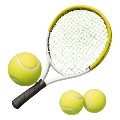 A tennis racket and a ball placed on the ground, with a tennis court in the background. The court lines and net are visible, emphasizing the structure and focus of the sport, creating a dynamic and energetic vibe. sticker