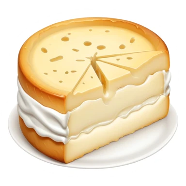 cinematic-realistic-brie-cheese-emoji,-featuring-a-creamy gooey center,-soft-ripened-cheese-with-a-delicate white rind-rendered-with-lifelike-detail-and-inviting,-natural-lightingwith a slide showing the gooey center sticker