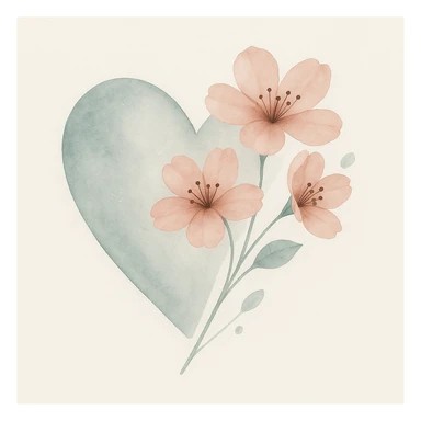 Enhance the silver highlights and overlay on the heart with sakura in watercolor style. sticker