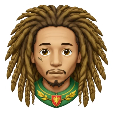 very realistic Bob Marley with gigantic dread locks heraldic crest sticker
