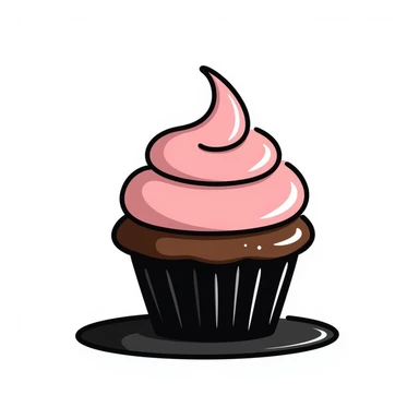 chocolate cupcake with pink icing, hand-drawn doodle style sticker