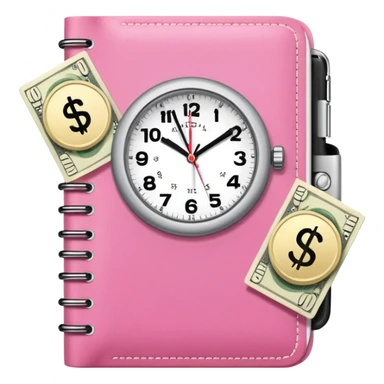 Libreta rosa, reloj femenino blanco y un dolar sticker