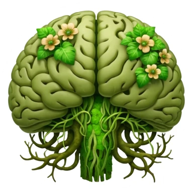 brain with moss and green fungi, vines taking over sticker