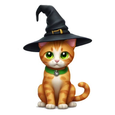 Ginger green eye cat with witch hat sticker