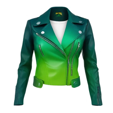 Realistic isolated side view of an open dark teal,lime green,mint green and emerald green ombre bolero fashion leather jacket. sticker