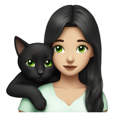 Brunette girl with green eyes cuddling black cat sticker