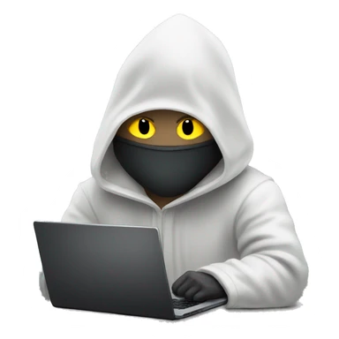 hooded masked man with a laptop and bright glowing white eyes  sticker